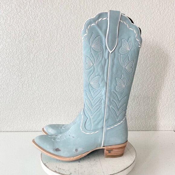 Lane SWEET MEMORIES Knee High Womens Cowboy Boots 12 Light Blue Cowgirl Western - Picture 4 of 11